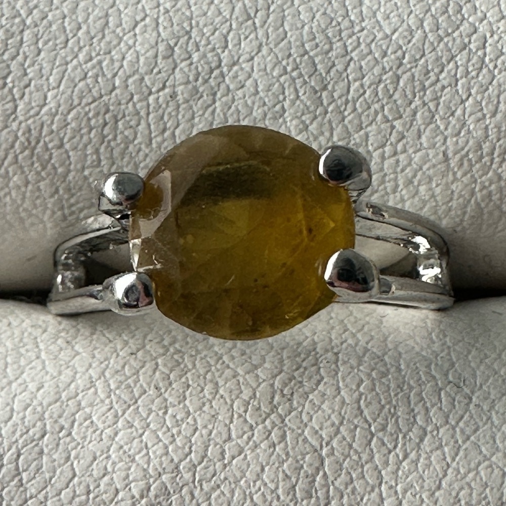 Olive Yellow Resin Statement Ring Silver Tone | Boho Artisan Style - Picture 3 of 5